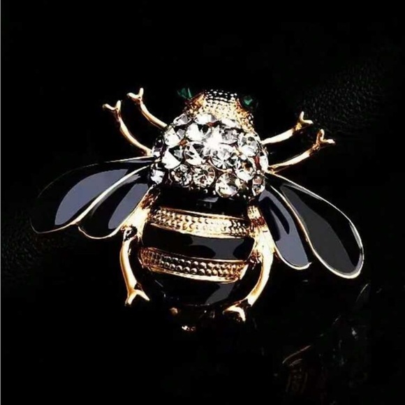 Chic Gold and Black Bee Brooch with Crystal Accents - Picture 3 of 3